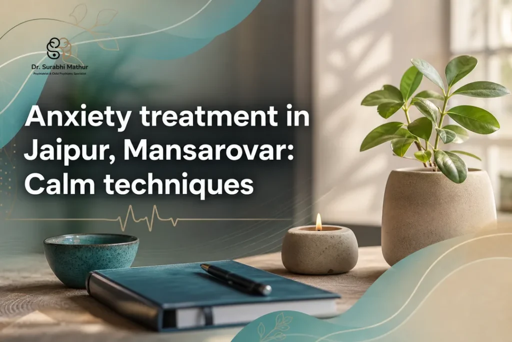 Serene abstract cover illustrating anxiety treatment in jaipur with calming medical-themed visuals.
